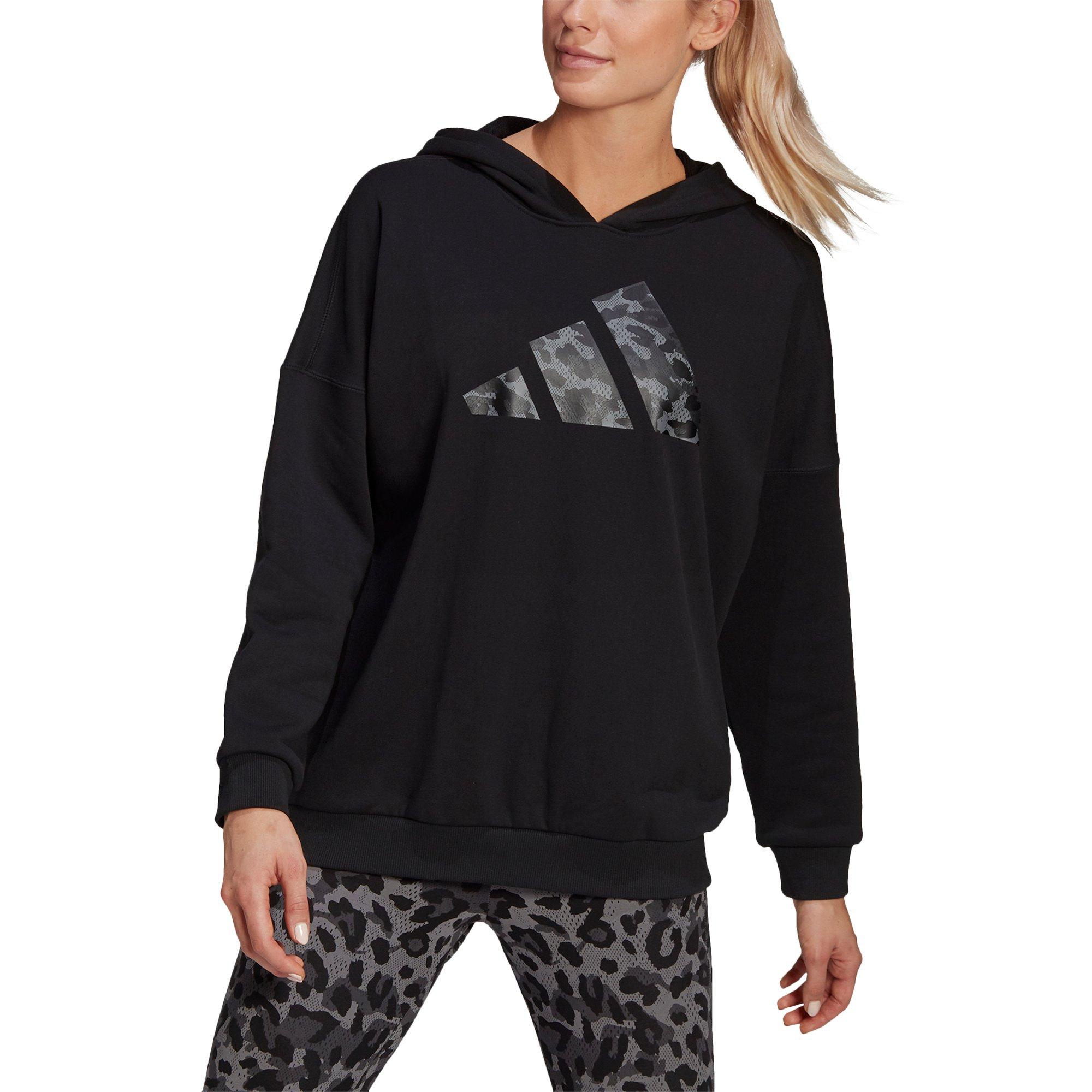 adidas Women s Black Leopard Print Oversized Hoodie Hibbett